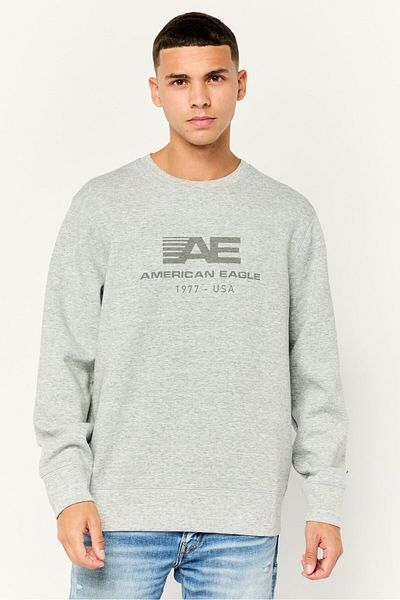 AMERICAN EAGLE Men Crew Neck Long Sleeves Brand Logo Sweatshirt, Grey