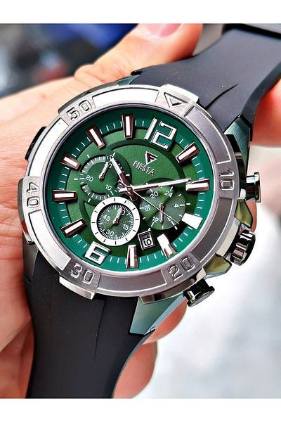 Fiesta Black Color Sport Silicone Steel Case Men Wrist Watch + Bracelet
