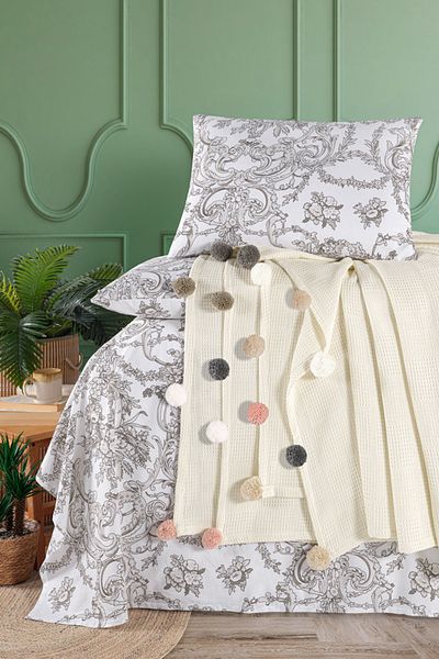 Beğenal 100% Cotton Beğenal Cream Colored Single Pompom Pique Set