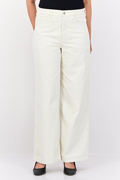 Esprit بنطلون نسائي من قماش مخملي مضلع بقصّة عادية، لون أبيض فاتح