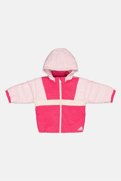 adidas Toddlers Girl Colorblock Hooded Puffer Jacket, Light Pink/neon Pink