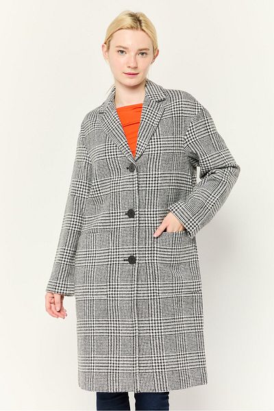 Esprit Women Houndstooth Print Trench Coat, Multicolour