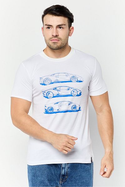 Lamborghini Men Crew Neck Short Sleeves Brand Logo T-shirt, White