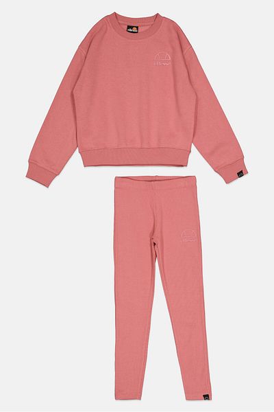 Ellesse Kids Girl 2 Piece Brand Logo Sweatshirt And Sweatpants Set, Old Rose
