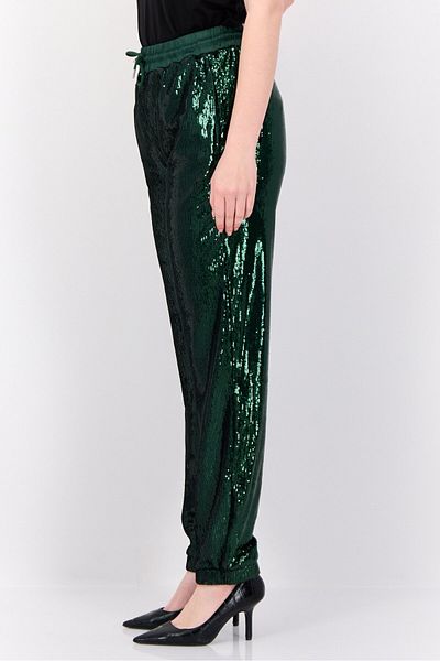 Esprit Women Regular Fit Straight Leg Sequined Pants, Green