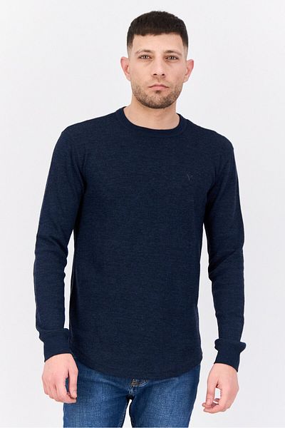 AMERICAN EAGLE Men Crew Neck Embroidered Logo Sweater, Navy