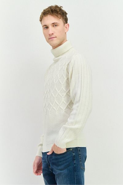 Sorbino Men Turtle Neck Textured Long Sleeves Sweater, Off White