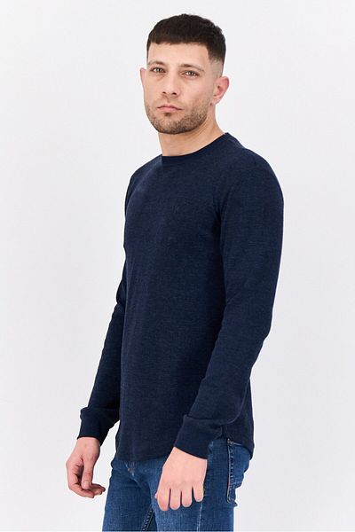 AMERICAN EAGLE Men Crew Neck Embroidered Logo Sweater, Navy