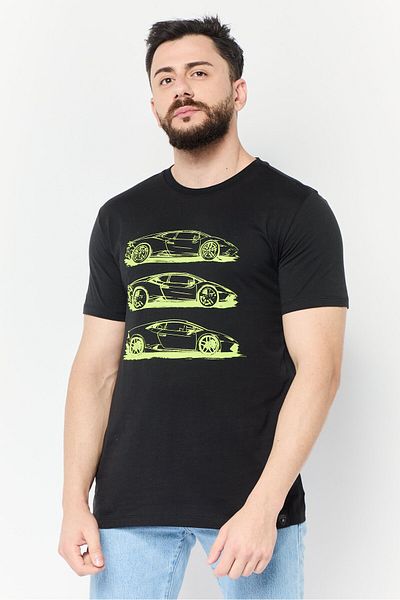 Lamborghini Men Crew Neck Short Sleeves Graphic Print T-Shirt, Black
