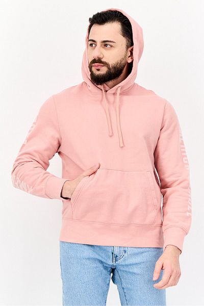 AMERICAN EAGLE Men Graphic Print Long Sleeves Hoodie, Peach