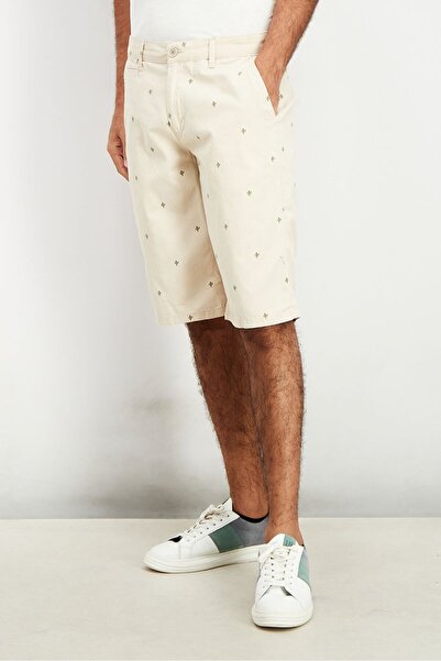 DeFacto Men Allover Print Chino Shorts, Beige