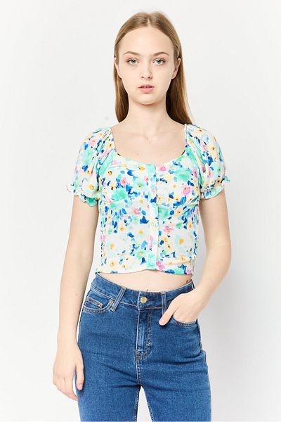 DeFacto Women Square Neck Floral Print Blouse, Multicolor