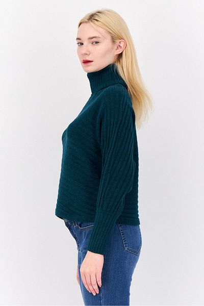 PİNK ROSE Women Turtle Neck Long Sleeves Textured Sweaters, Teal Blue