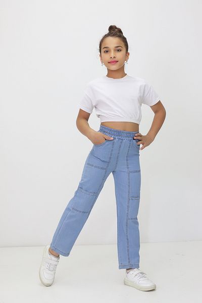 RAPİDO LİFE Girl's Summer Jeans Trousers Thin Front Seam Detailed Pipe Leg