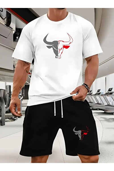Framgan Muške kratke hlače Angry Bull Štampano crno/belo T-shirt set