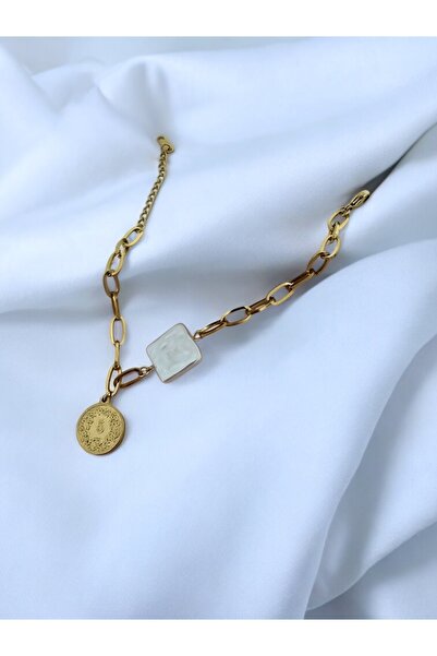 MAC CENTER سوار نسائي من الفولاذ مع ميدالية وتفاصيل من الحجر الطبيعي