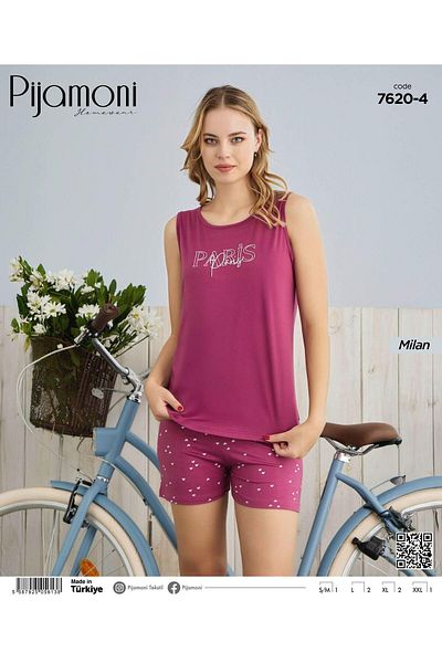 Pijamoni Γυναικείο σετ πιτζάμες με λουράκι από ύφασμα Milan μπαμπού μωβ
