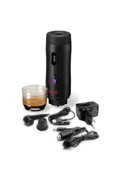AKAI AKAI Portable Espresso Maker, 15 bar, 50 ml tank, rechargeable battery, digital display, Black