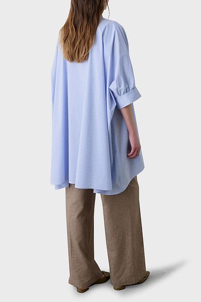 BSB Striped Cotton Blended Oversize Asymmetric Shirt Shirt 053