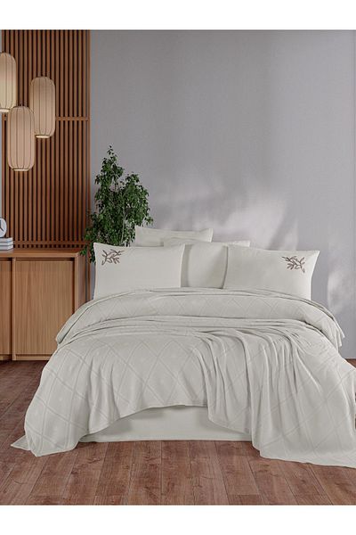 Beğenal 100% Cotton Beğenal Premium Stone Colored Double Embroidered Pique Set