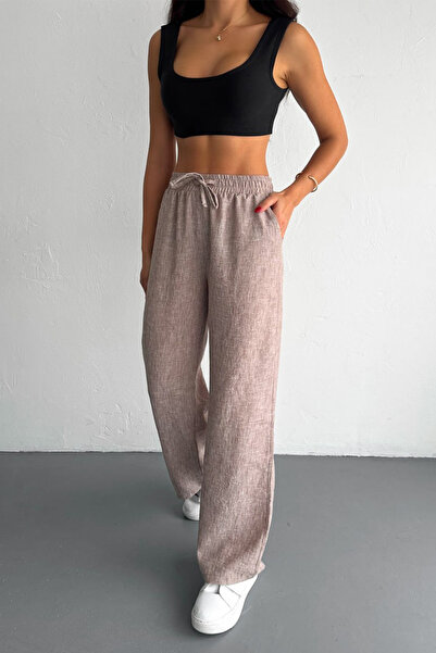 Swana Παντελόνι από λινό ύφασμα με ελαστική μέση και άνετη εφαρμογή