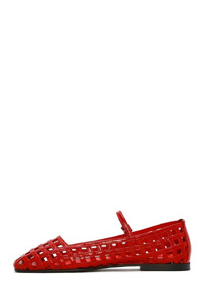 Derimod Women's Red Banded Patent Leather Ballerinas 25Sfd 182516