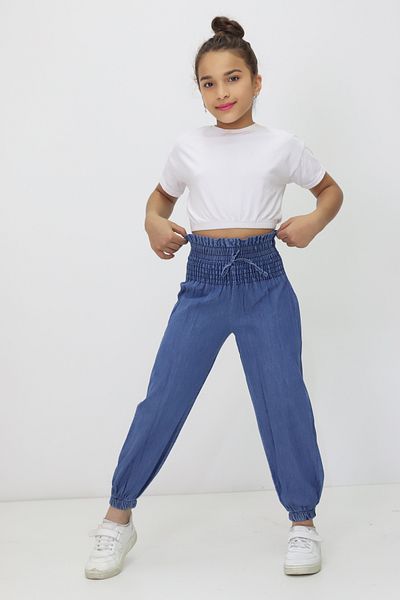 RAPİDO LİFE Girl's Summer Thin Jeans with Waistband and Elasticized Legs with Rope Detail