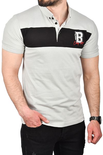 DeepSEA Tricou pentru bărbați, gri, slim fit, din bumbac, respirabil, slim fit, fără guler ondulat, cu guler polo 2503019