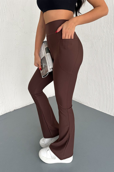 Swana Visok struk Oblikuje figuru I zatežuće Sa džepovima sportske tajice-smeđe