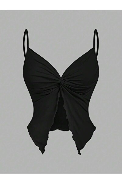 Wild Flower 2lis Bílá Černá Přední Twist Tenký popruh Alaçatı Crop