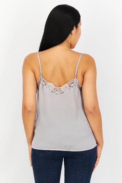 NA-KD Women V-Neck Sleeveless Textured Top, Grey