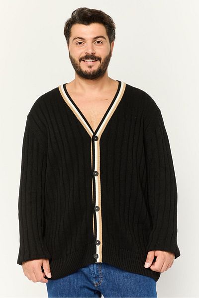 BOSS Men V-neck Textured Cardigan, Black