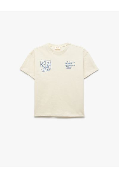 Koton Cotton Embroidery Detail Crew Neck Short Sleeve T-Shirt
