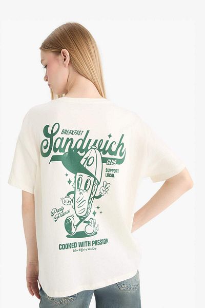 DeFacto Coool Oversize Wide Fit Crew Neck Back Printed Short Sleeve T-Shirt F2645Ax25Sm