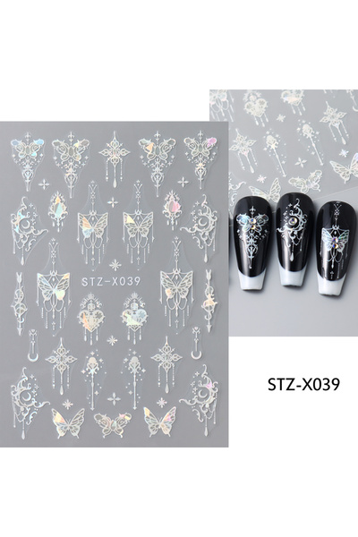 Choice ملصقات أظافر ليزر على شكل فراشة باللونين الأسود والأبيض STZ-X039، زخار...