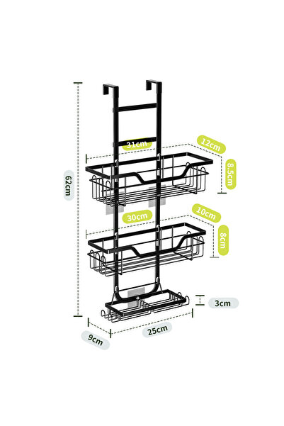 Choice رف حمام أسود بدون حفر، منظم معلق على الباب، رف سلة مثبت على الحائط، مت...