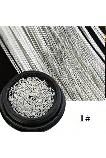 Choice سلسلة معدنية مسطحة بطول 1 متر و1 مم - فضية، مسامير ذهبية وفضية، زينة فنية للأظافر، سلاسل مانيكير يدوية الصنع