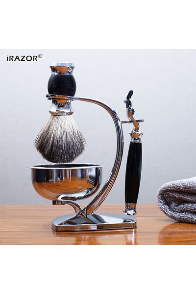 iRAZOR Luxury Classic 4 In 1 Men Shaving Kit Gift Set With Natual Honey Pure Badger Hair Brush An...