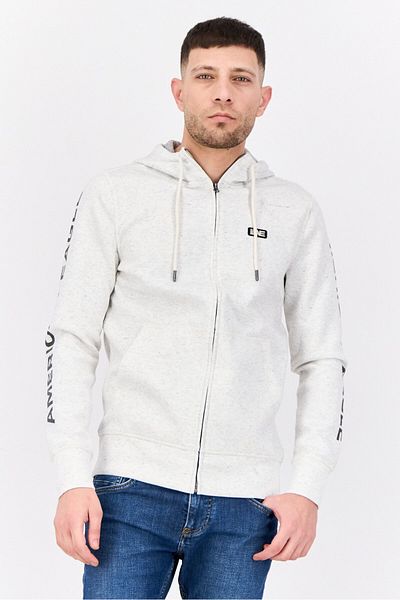 AMERICAN EAGLE Men Brand Logo Long Sleeve Hoodie, Grey