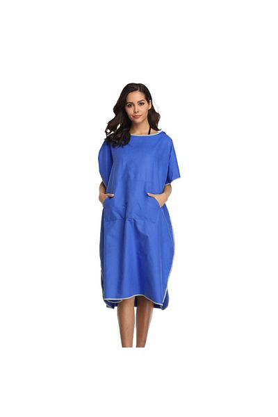 Choice Sapphire Blue Gray Lock Edge (PLUS POCKET) 82cm * 110cm Microfiber Beach Bath Towel Quick-drying A