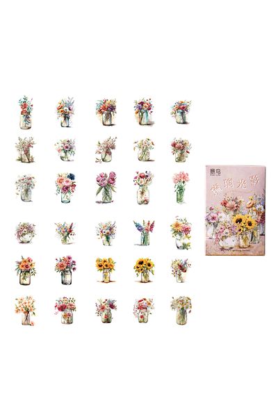 Choice A 30pcs Small Daisies, Roses, Sunflowers Retro-Themed Stickers Decorated Laptop Water Bottle Skateb.