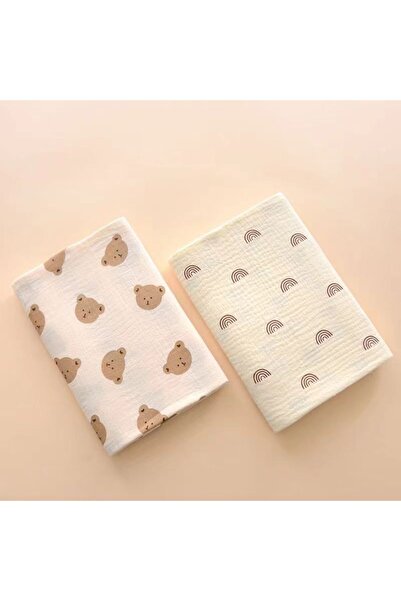 Choice1 100cm 100cm Bear head and lines 2Pc 80*80cm Cotton Muslin Baby Receiving Blankets for Girls and Boys