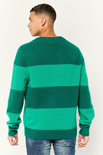 Esprit Men V Neck Stripe Print Knitted Sweater, Green