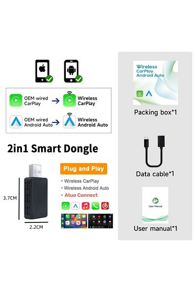 XMSJ black 2in1 Wireless Carplay Adapter Android Auto Wireless Smart Dongle 2024 5G WIFI For Volvo Benz A