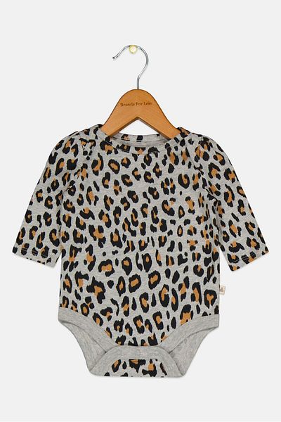 GAP Toddlers Girl Animal Print Long Sleeves Bodysuit, Grey