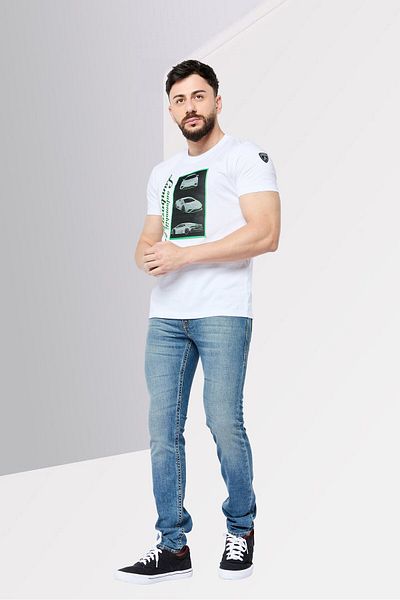 Lamborghini Men Crew Neck Graphic Print T-Shirt, White