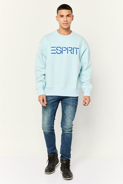 Esprit Men Crew Neck Long Sleeves Brand Logo Sweatshirts, Light Blue