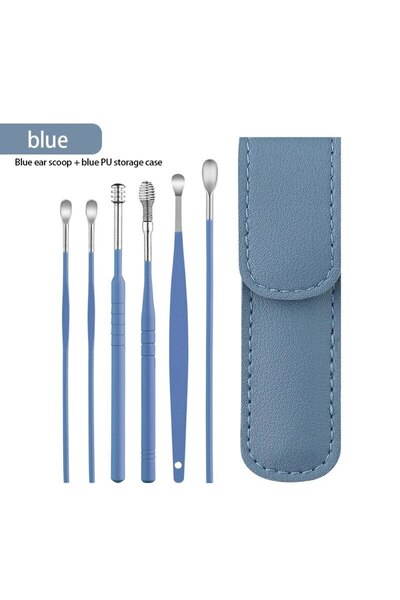 Choice blue Earspoon Six-piece Ear-picking Tool Stainless Steel Ear-picking S...