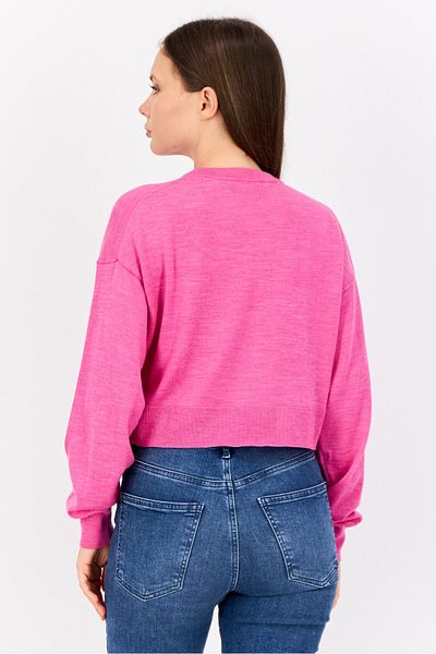 Esprit Women Crew Neck Knitted Cropped Sweater, Pink