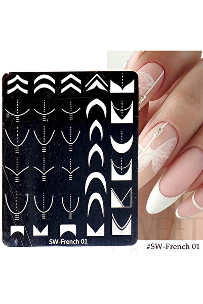 Choice قالب رسم لوحة ختم فن الأظافر الفرنسي SW-French 01، خطوط هندسية، زهور، ...